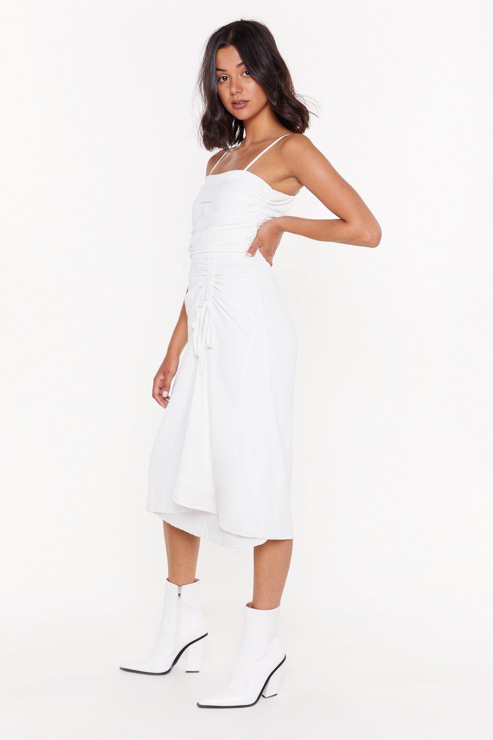 ruched midi dress white