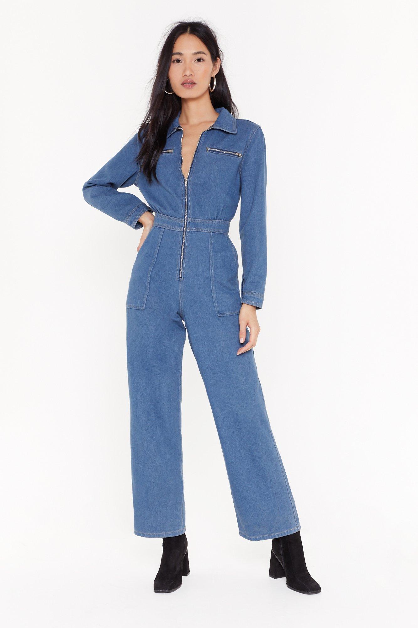 denim zip boiler suit