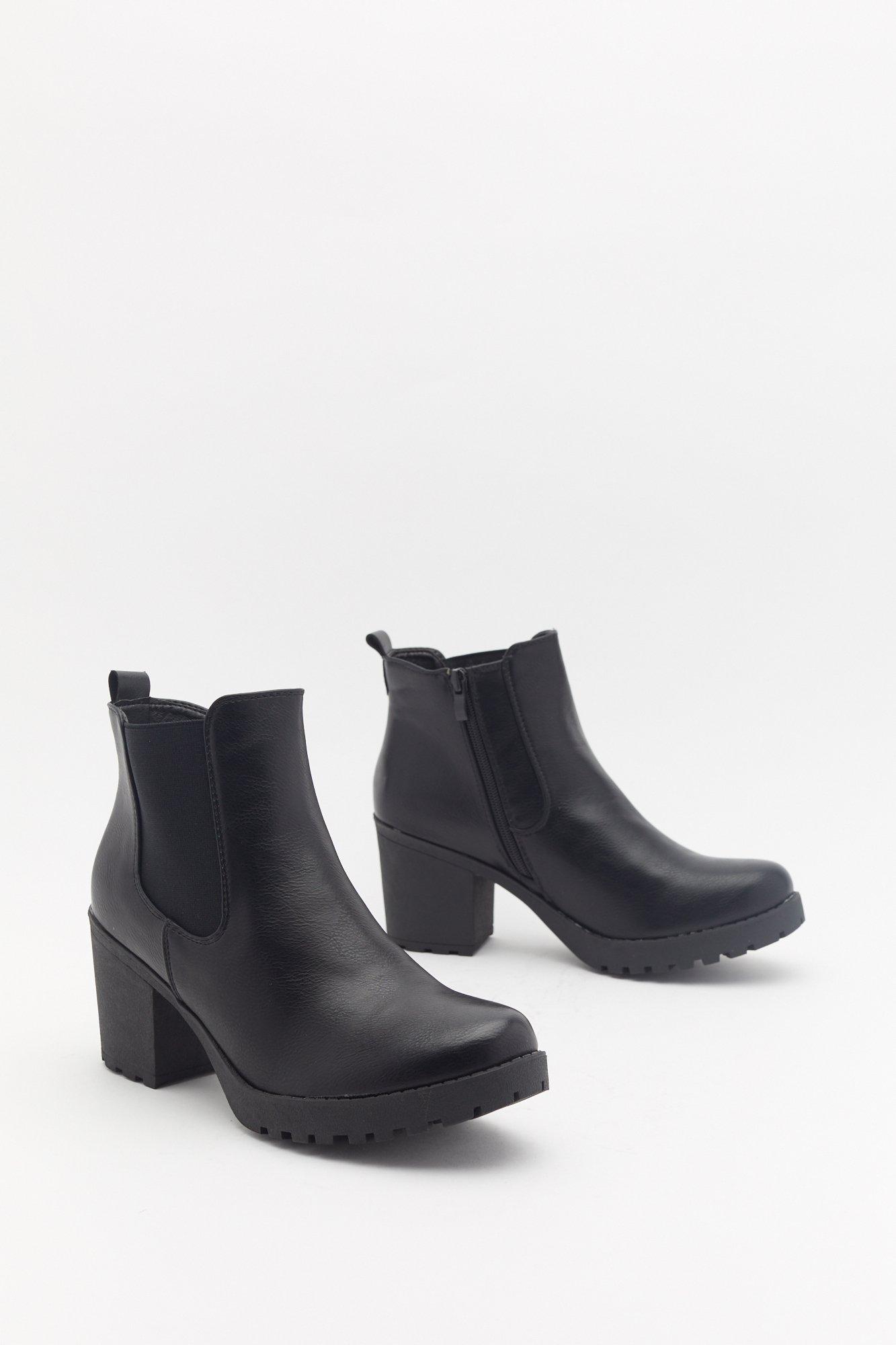 black cleated chelsea boots