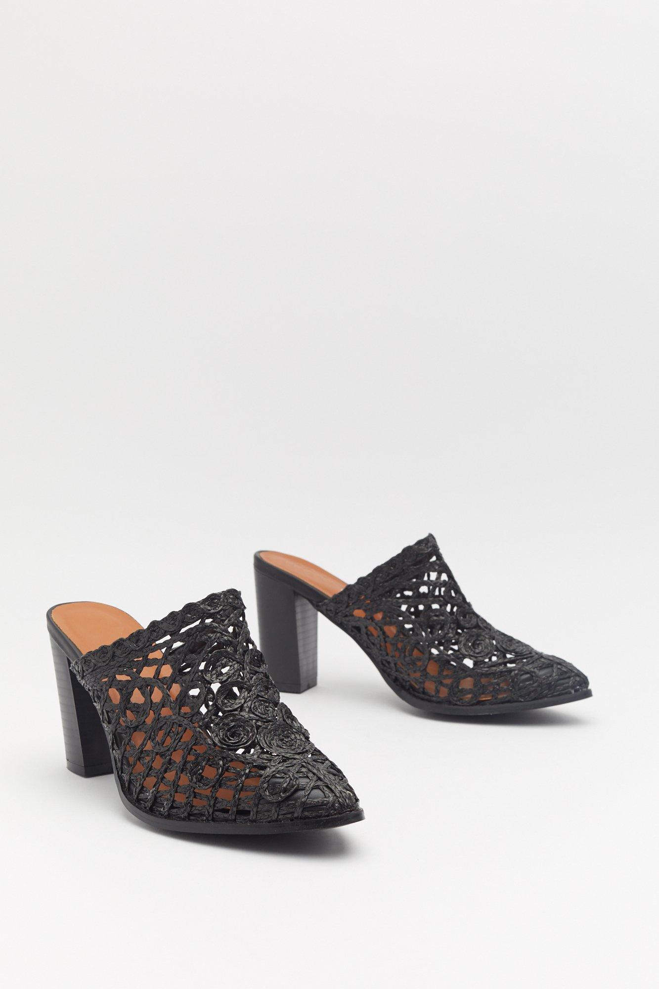 woven block heel mules