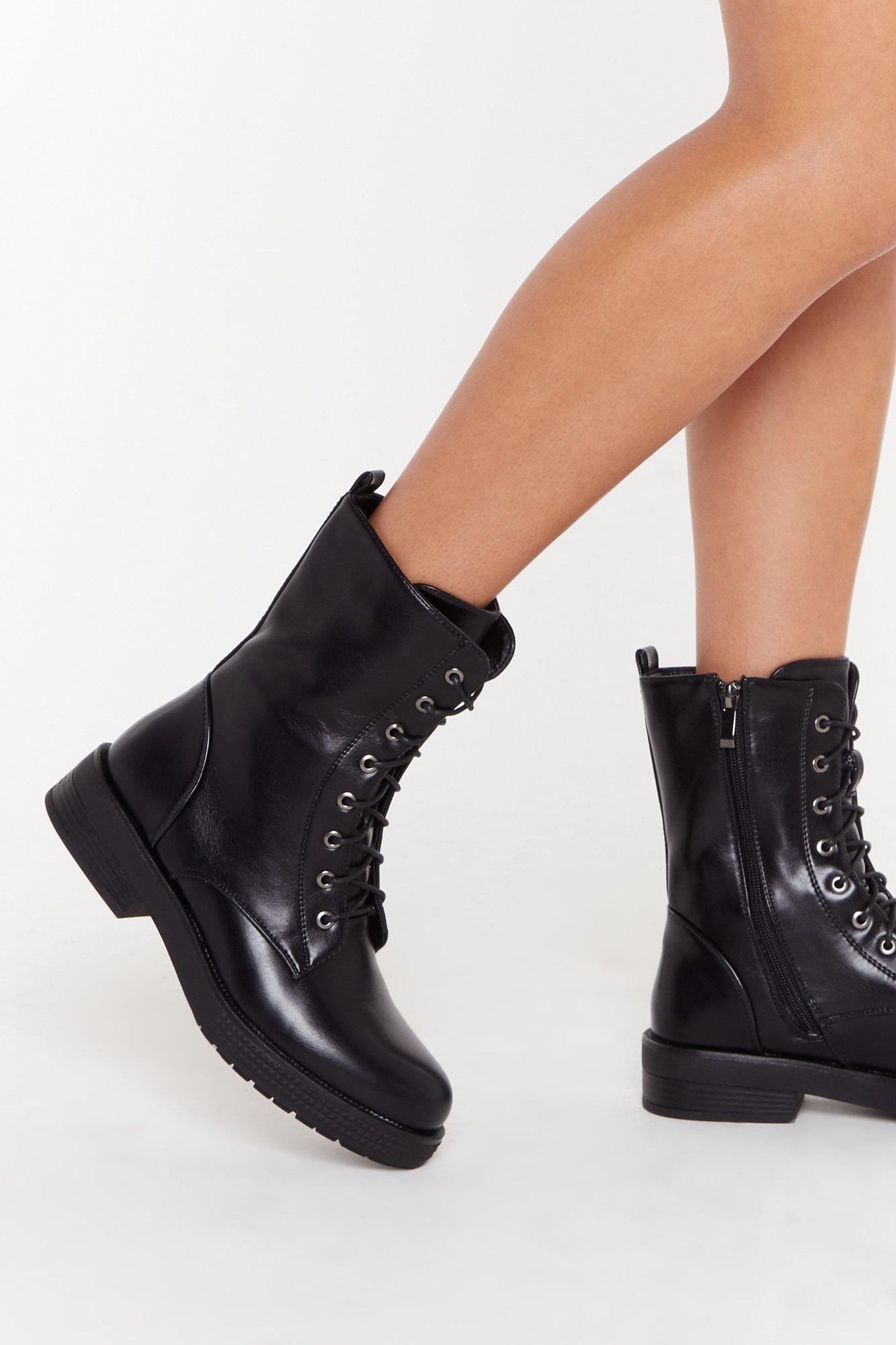 Lace Faux Leather Lace-Up Boots | Nasty Gal