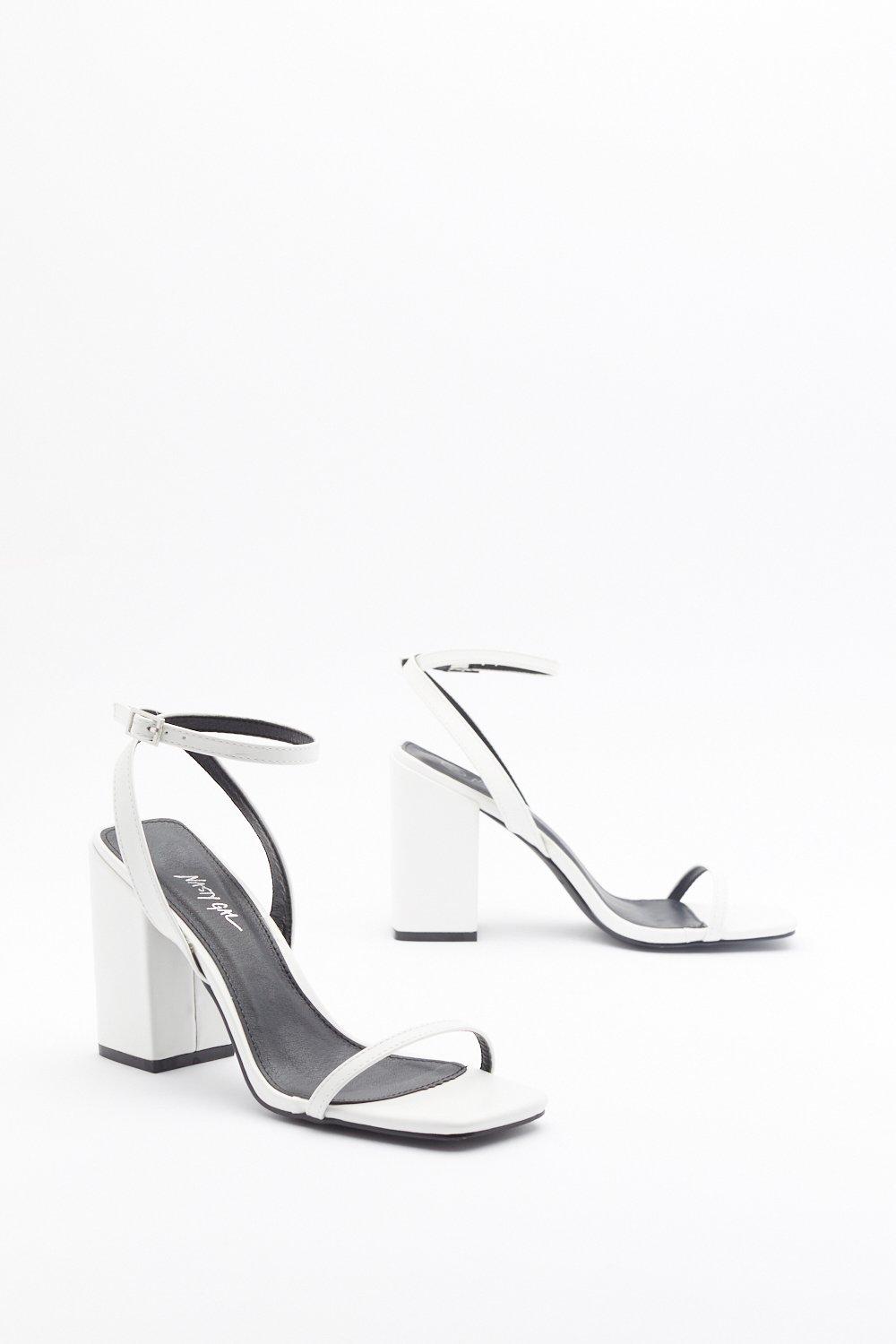 strappy white block heels