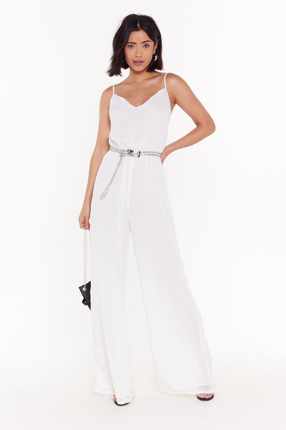 white flare leg jumpsuit