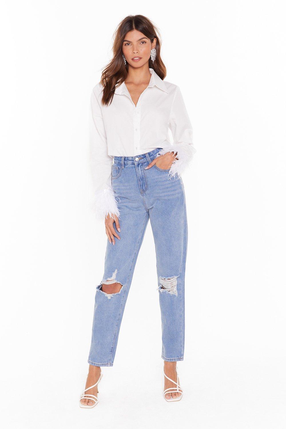 distressed high waisted mom jeans