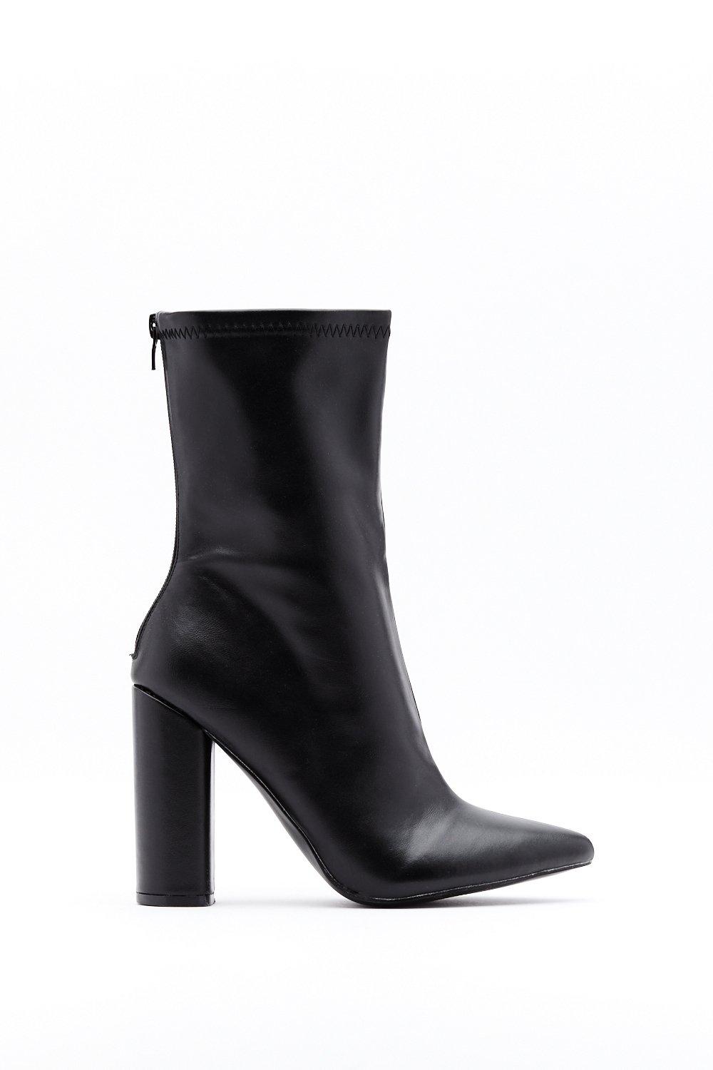Faux Leather Block Heel Boots with High 