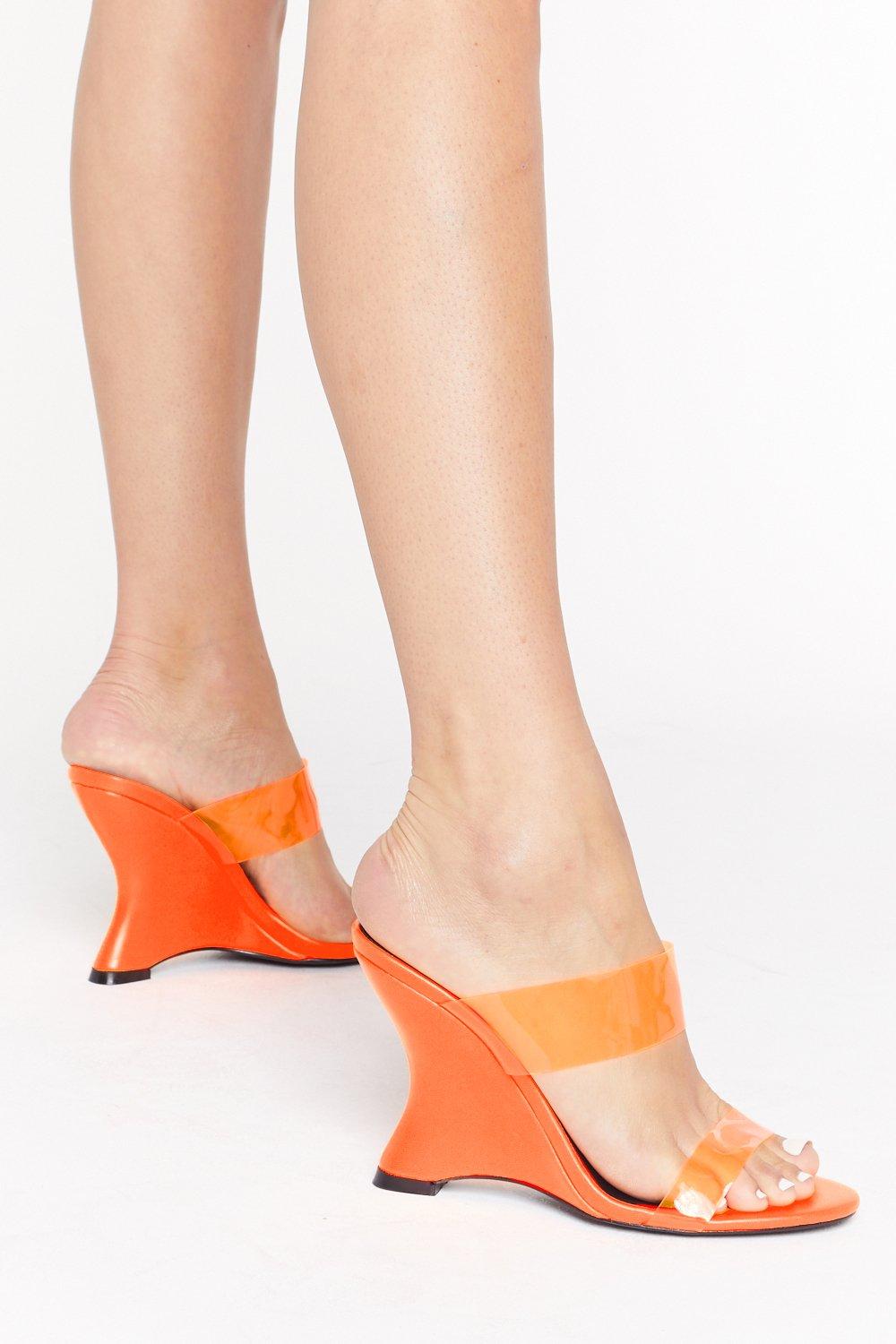 orange wedge heels