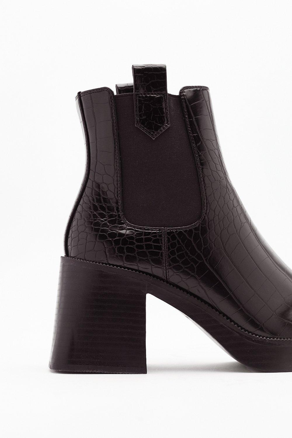 faux croc leather booties
