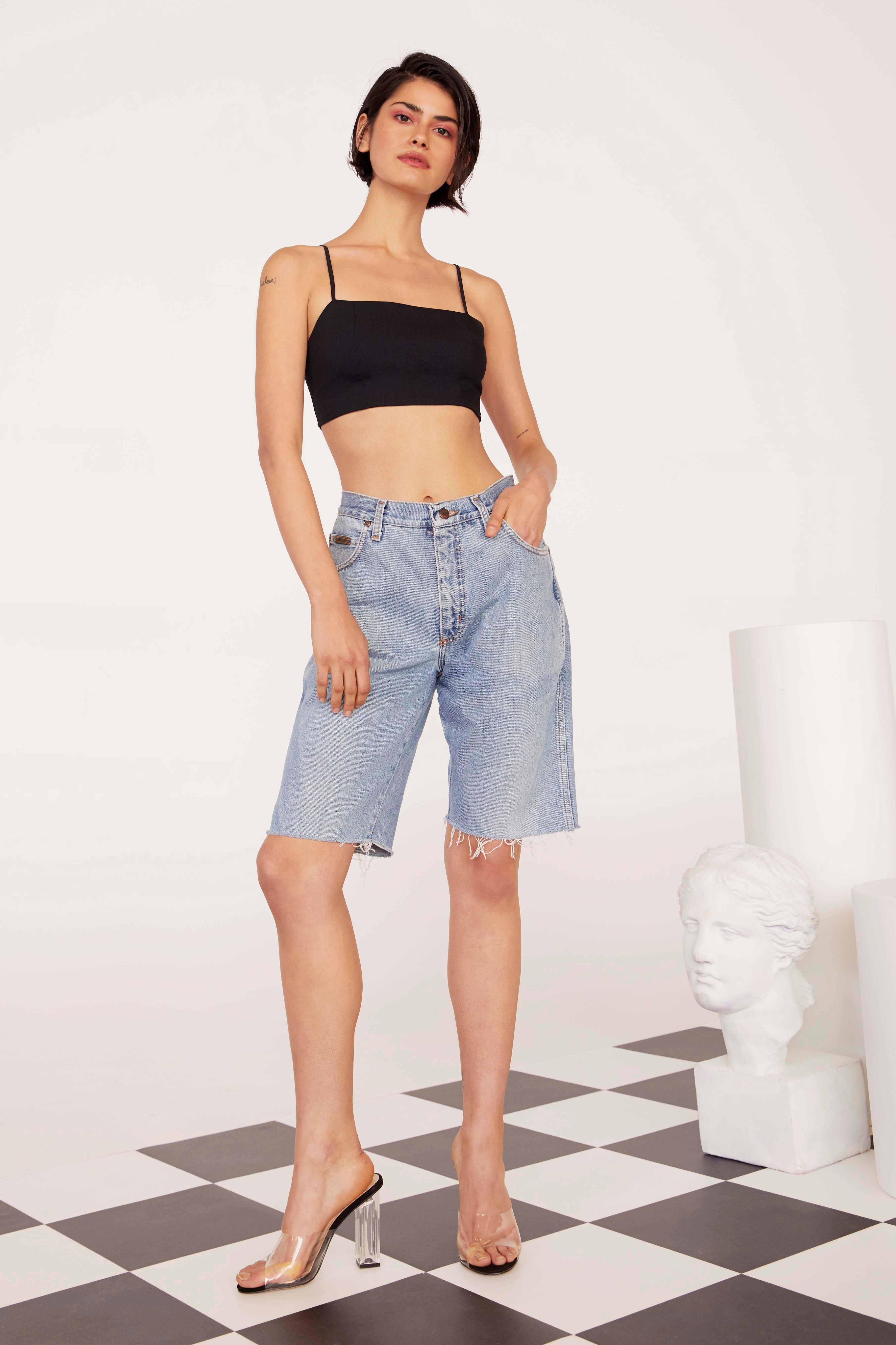 longline denim shorts