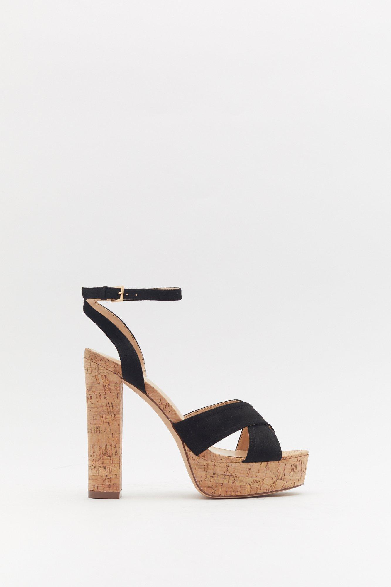 cork high heel sandals