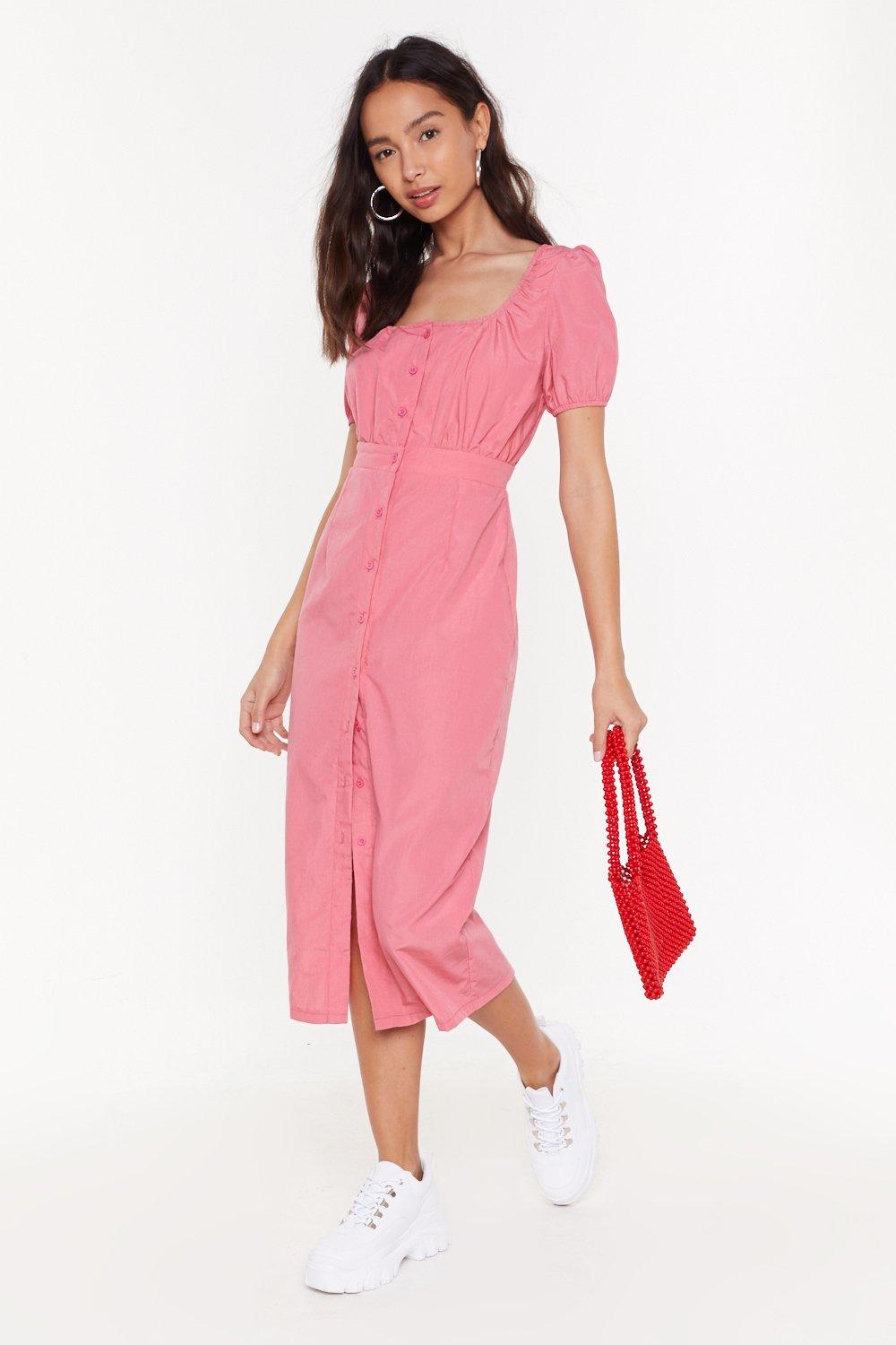 puff sleeve pink dress