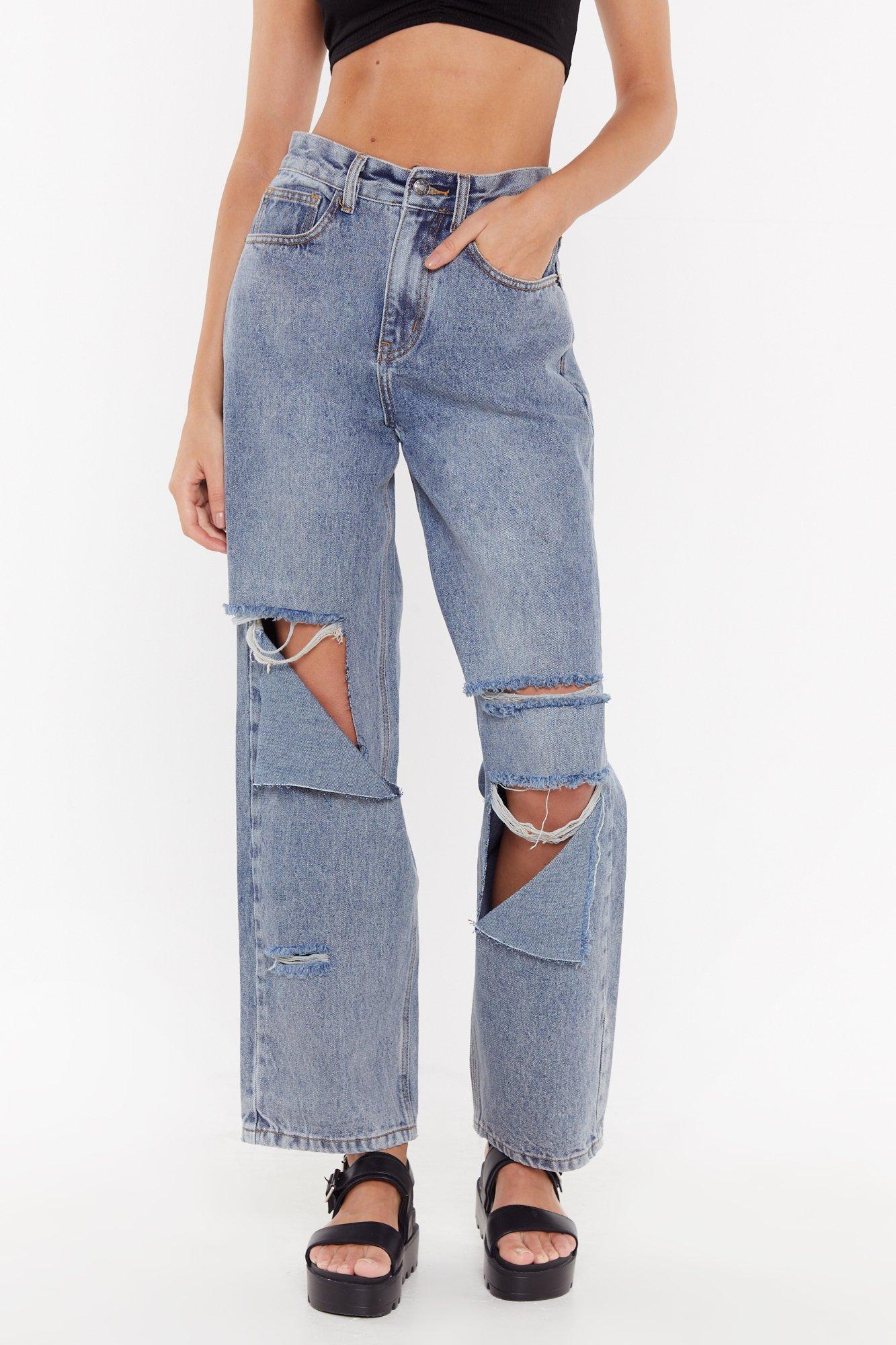 distressed wide leg jeans