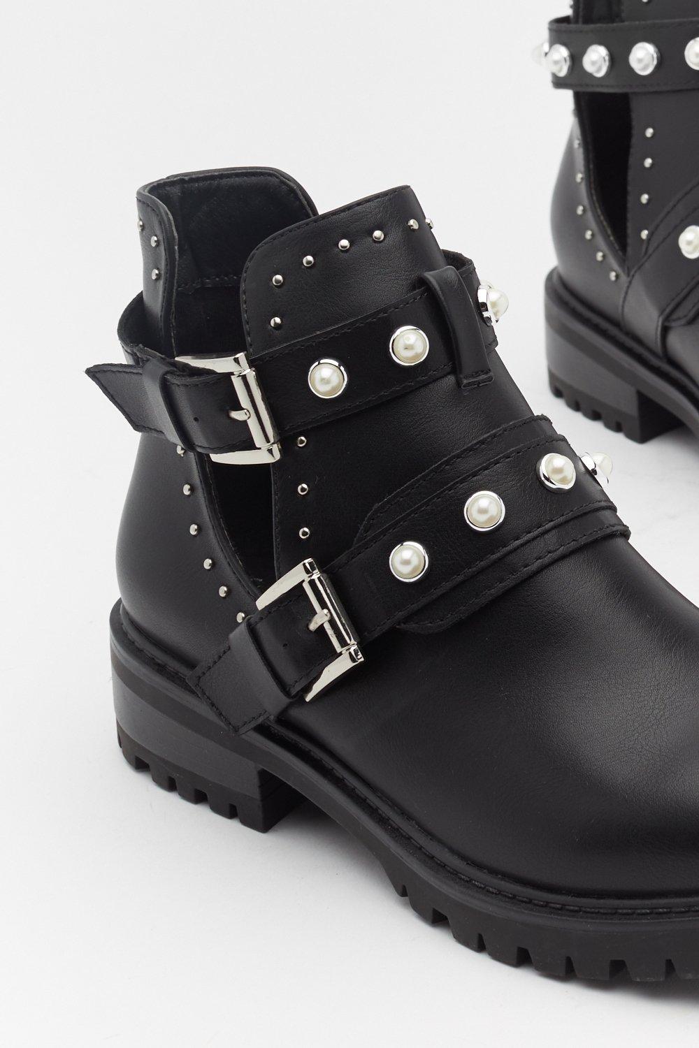 pearl studded biker boots