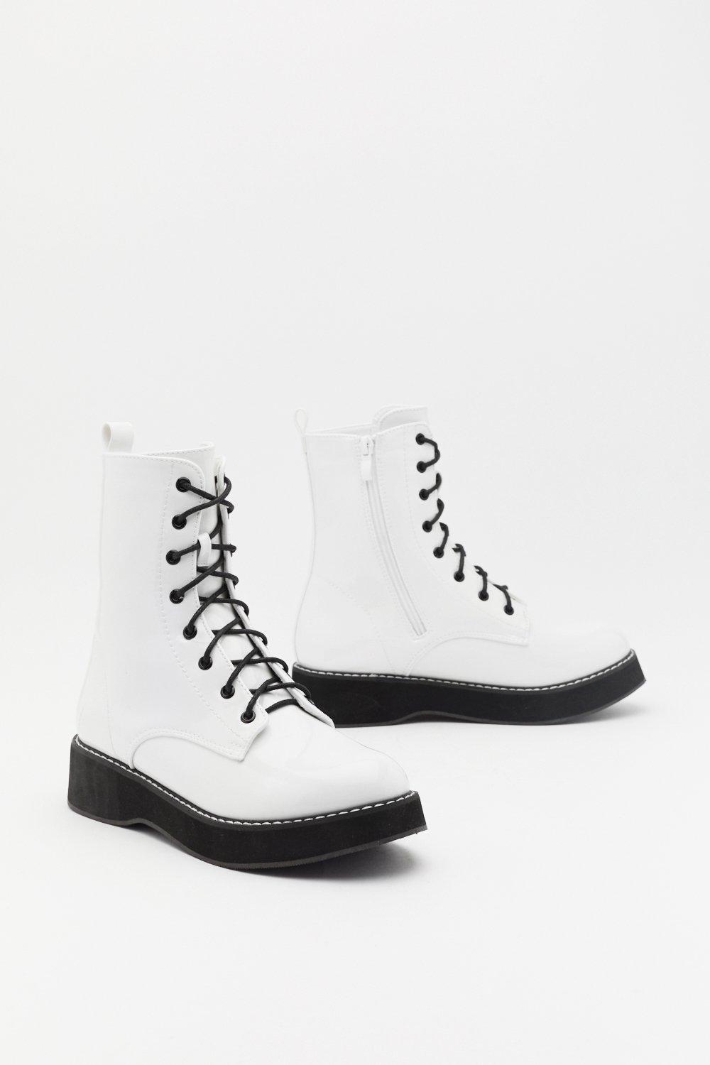 lace up boots white