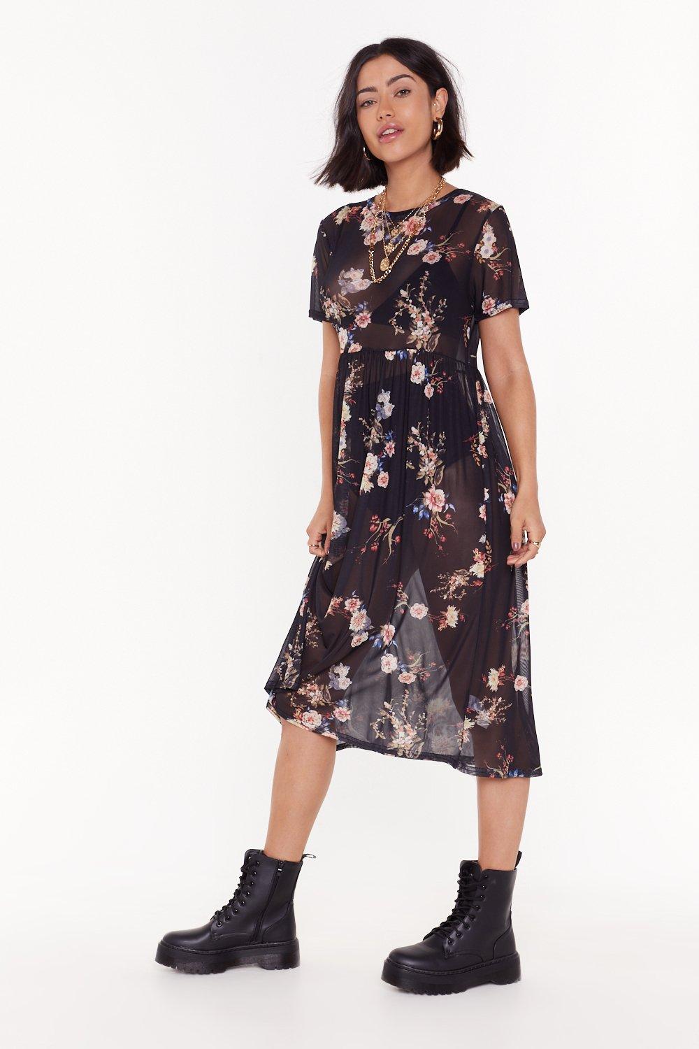 black mesh flower dress