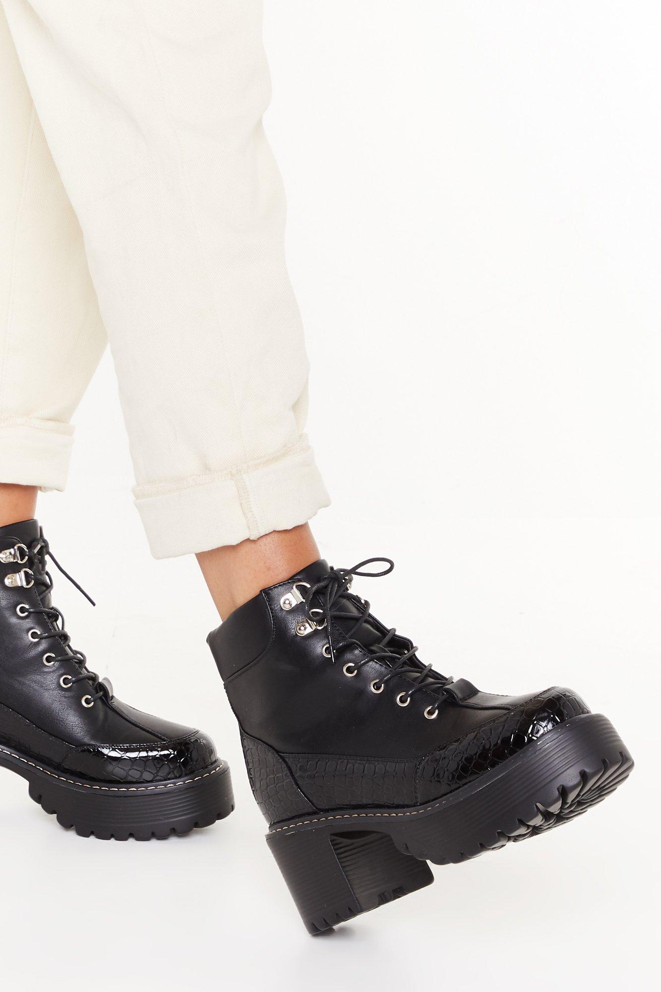 chunky black boots lace up