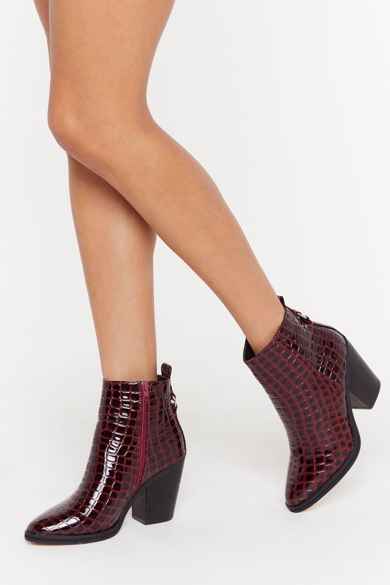 burgundy croc boots