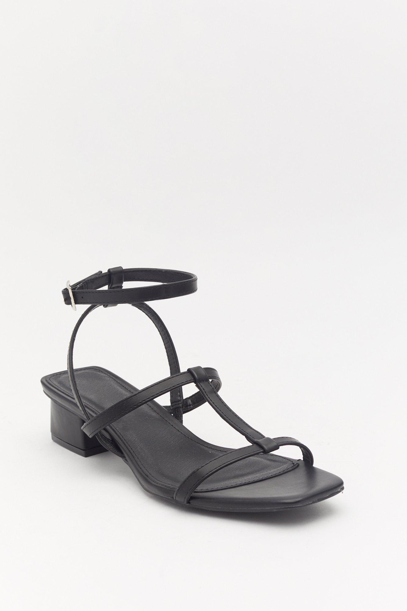 low block strappy heels