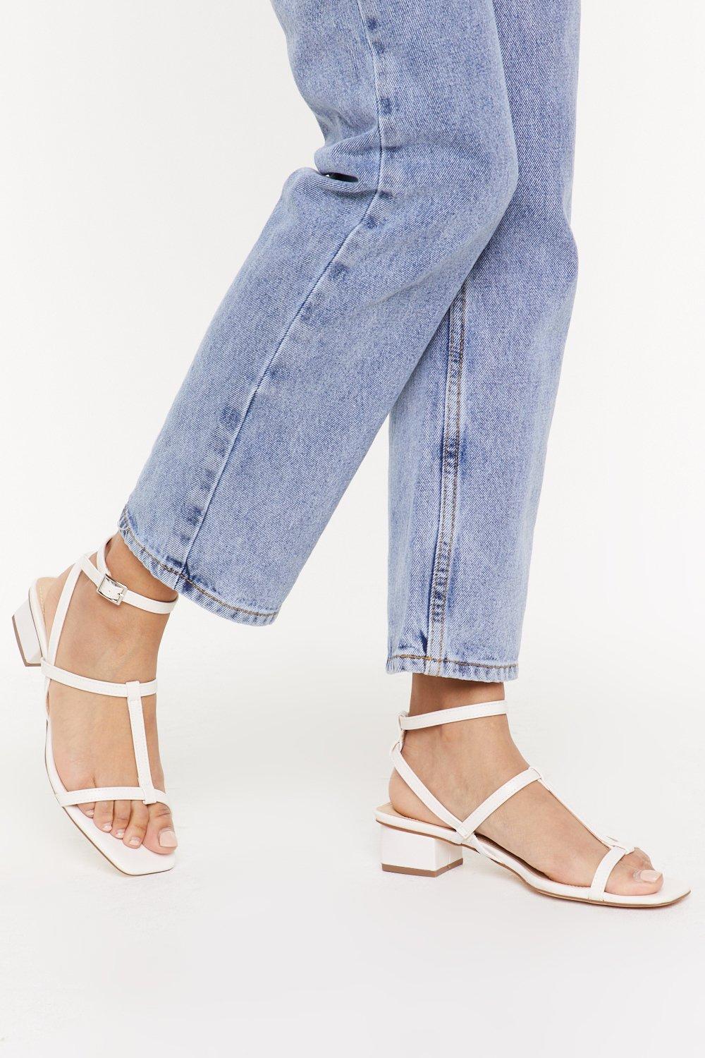 Square Toe Strappy Low Block Heels 