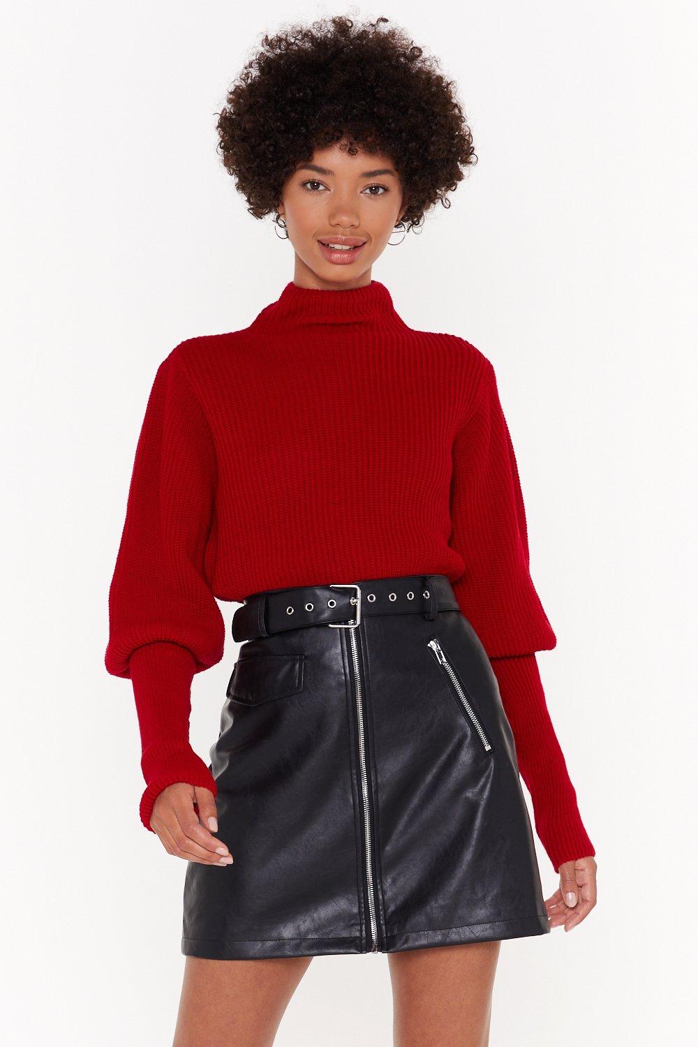 red puff sleeve sweater