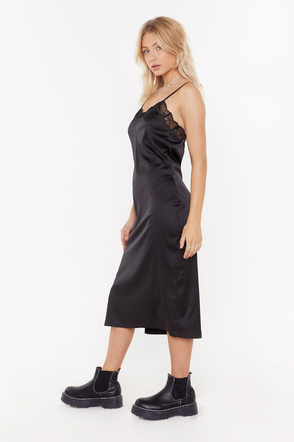 Out on a Trim Satin Midi Dress