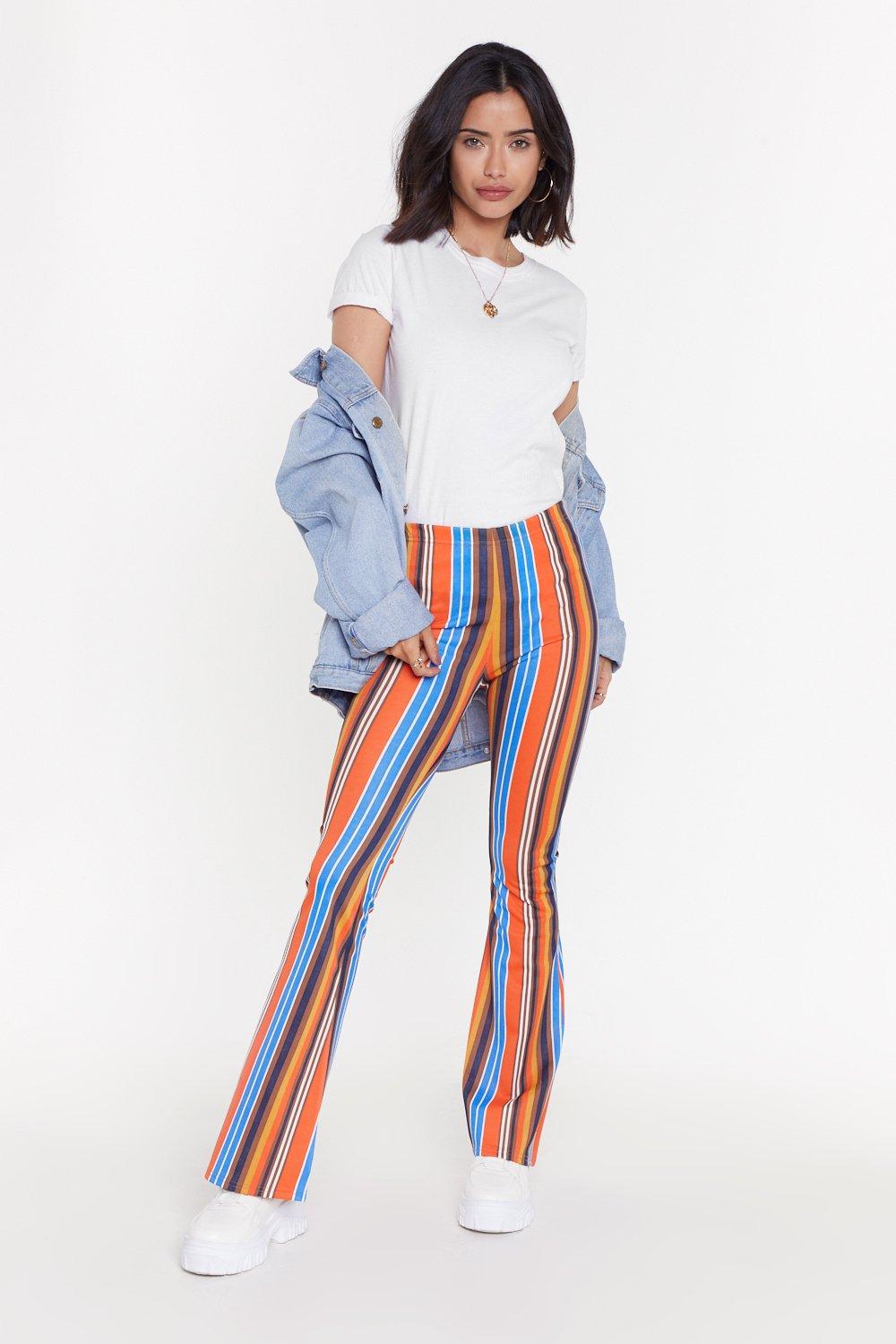 striped flared trousers