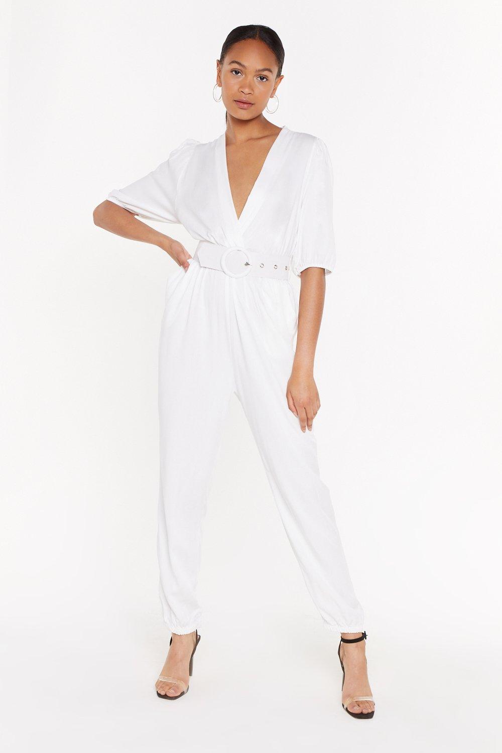 white belted jumpsuit