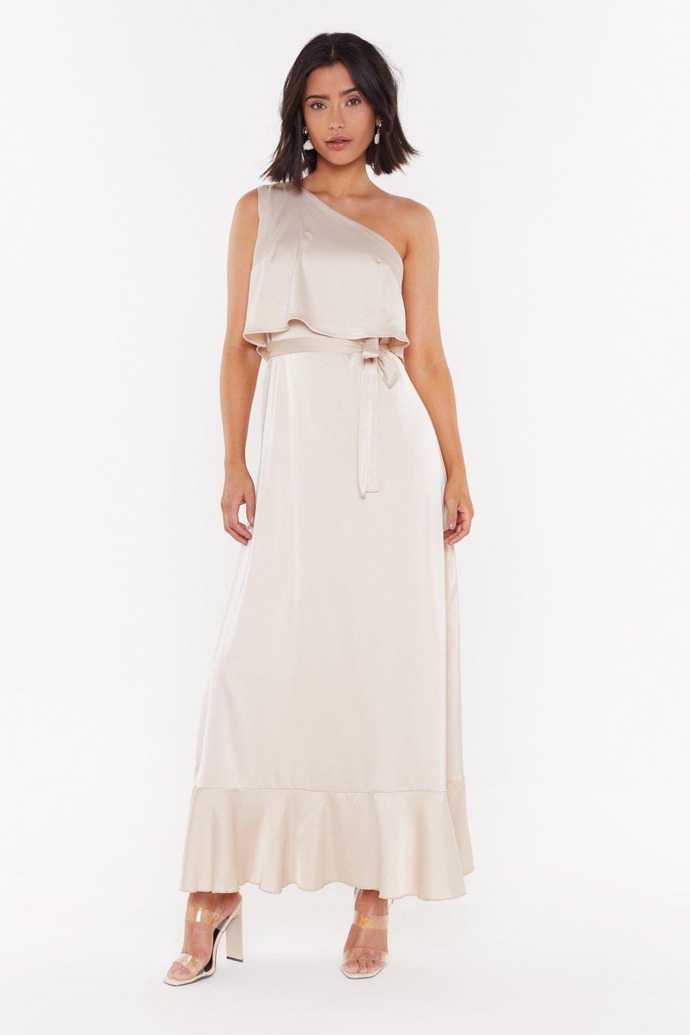 one shoulder white maxi dress