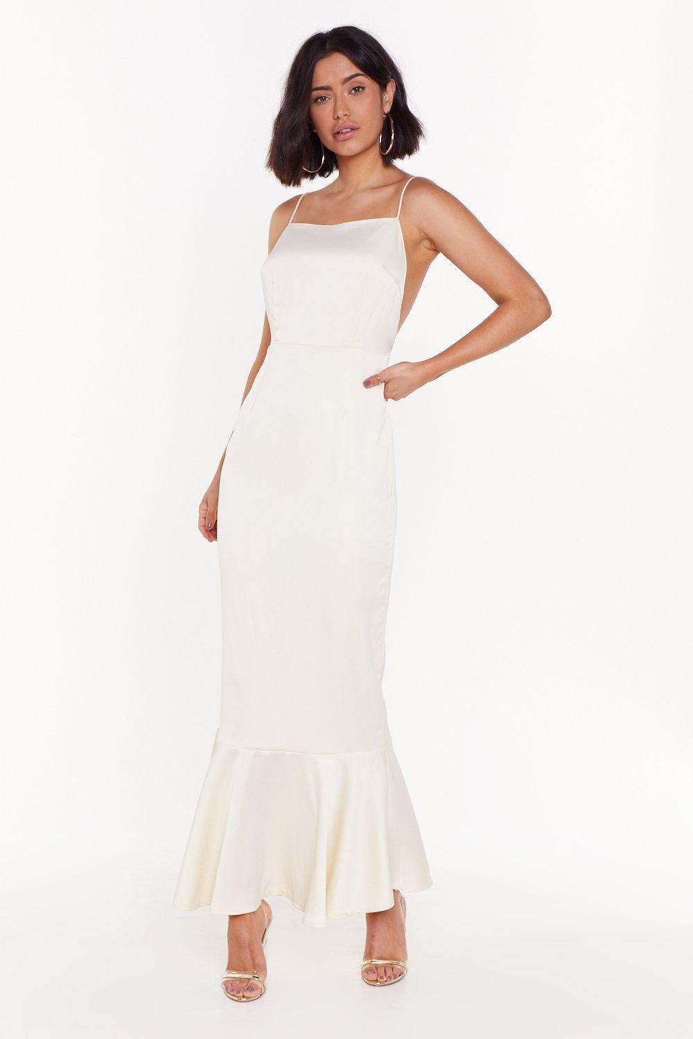 white satin fitted dress