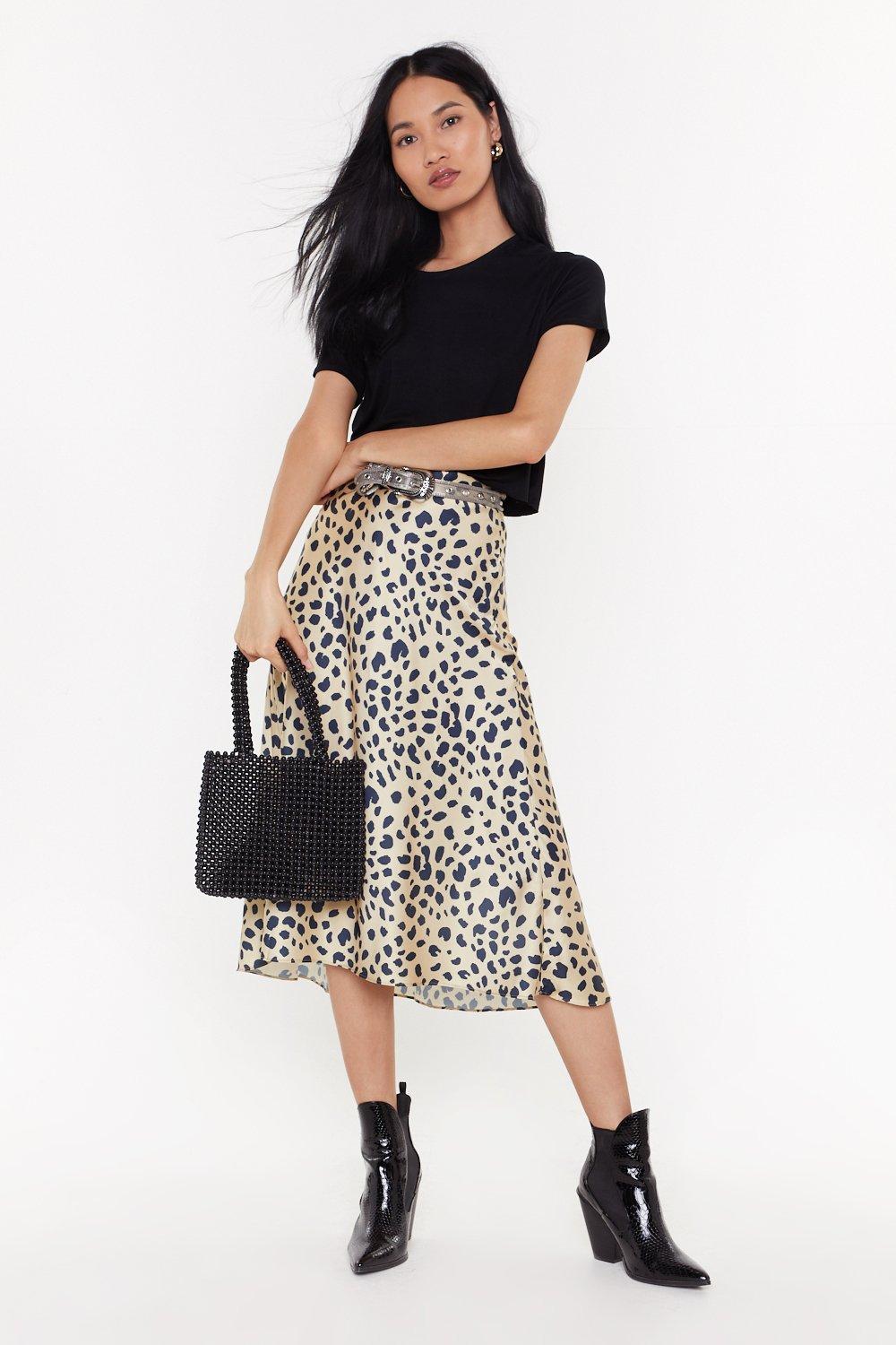 leopard print bias cut midi skirt