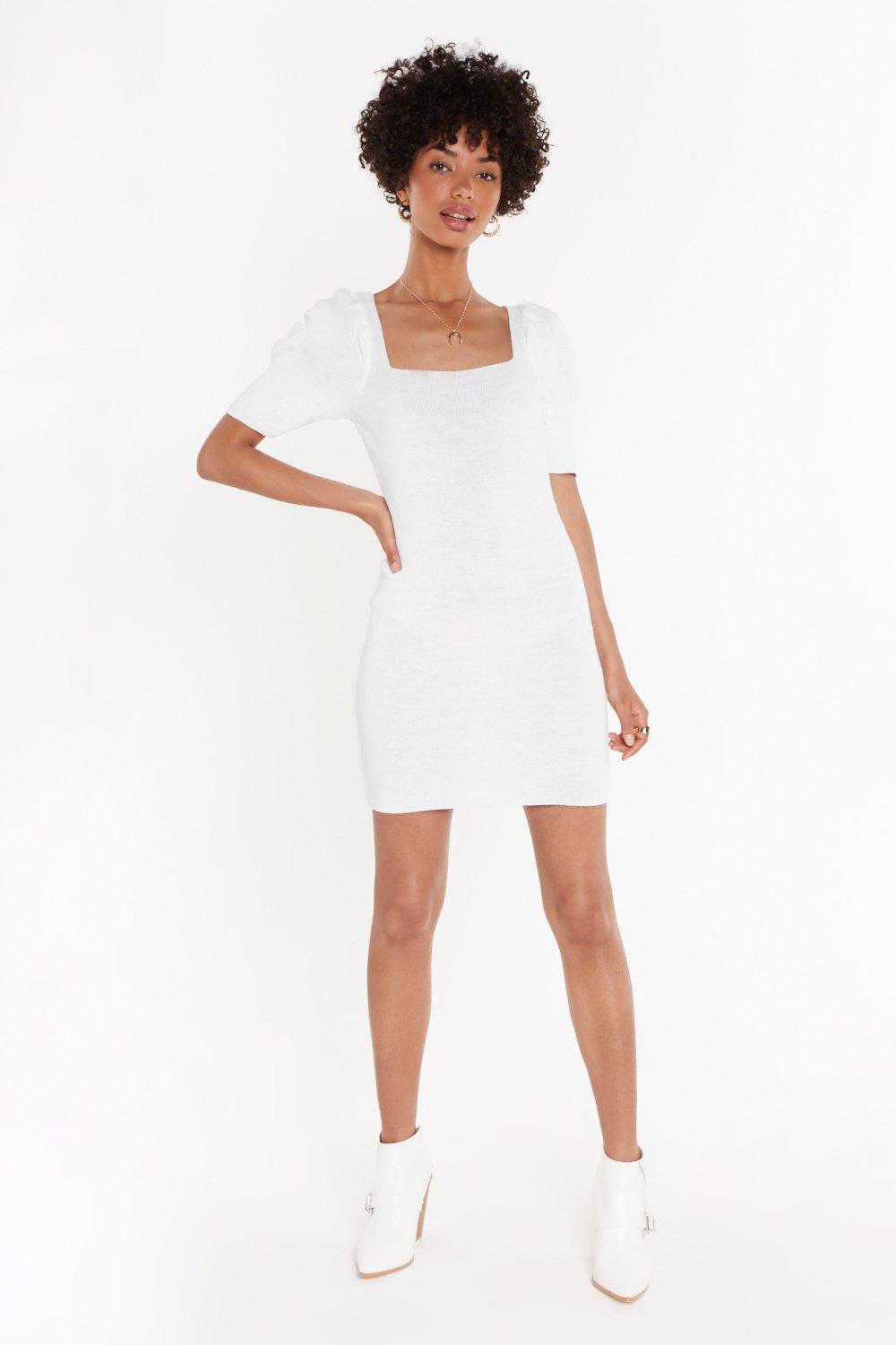 square neck dress white