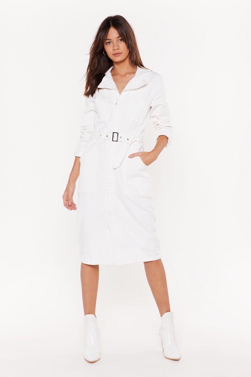 white denim midi dress