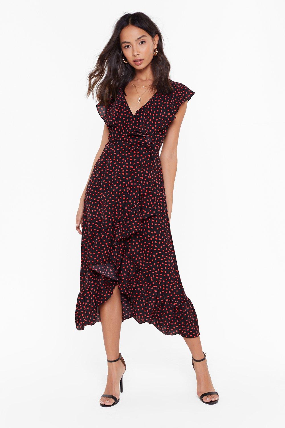 black polka dot ruffle dress