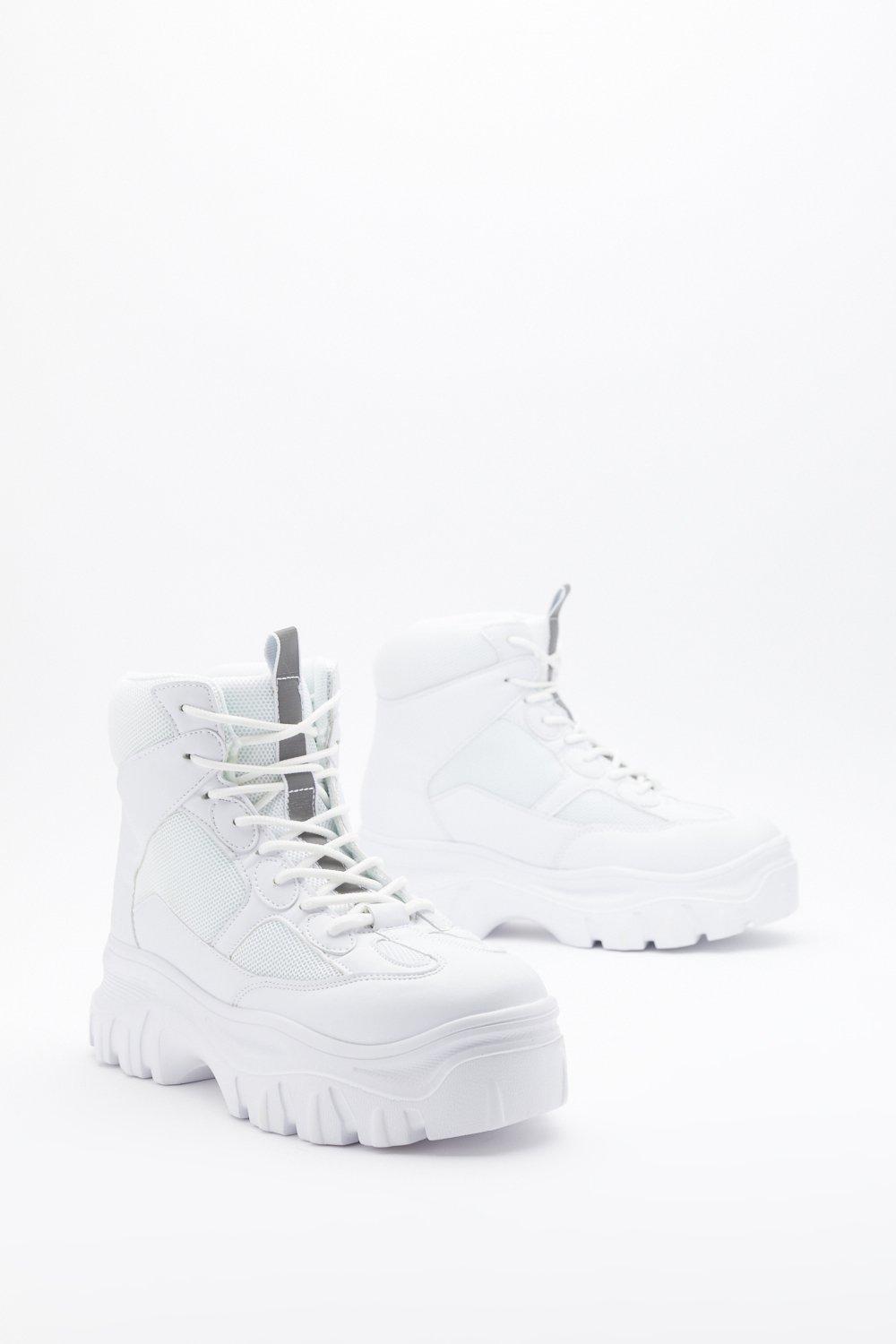 white chunky hiker boots