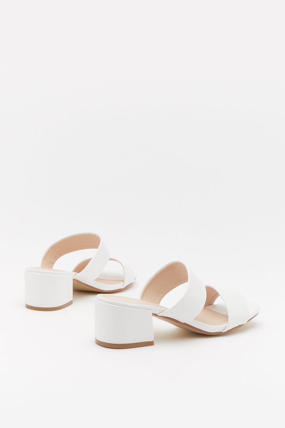 low block white heels