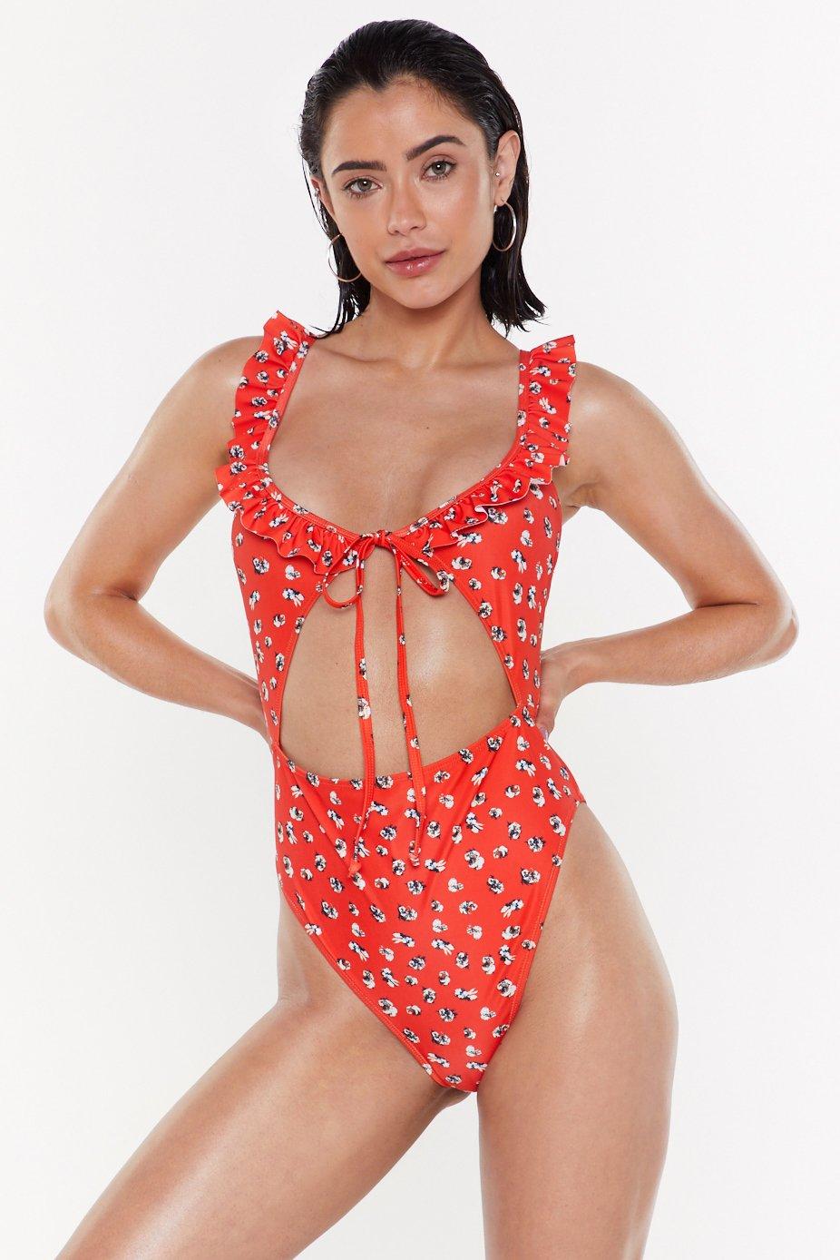 floral cut out swimsuit