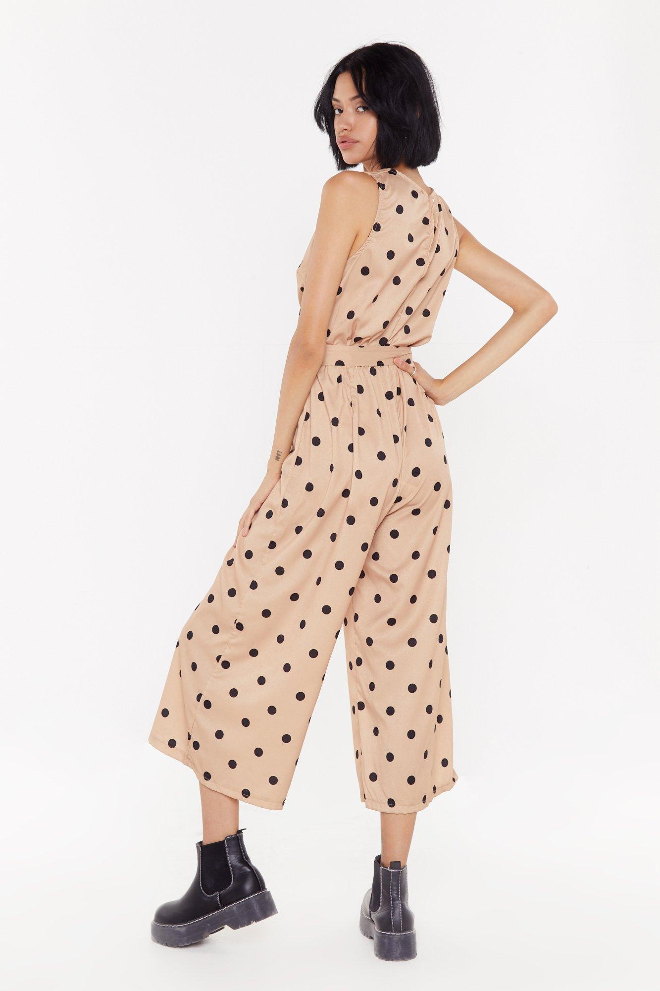 tan polka dot jumpsuit