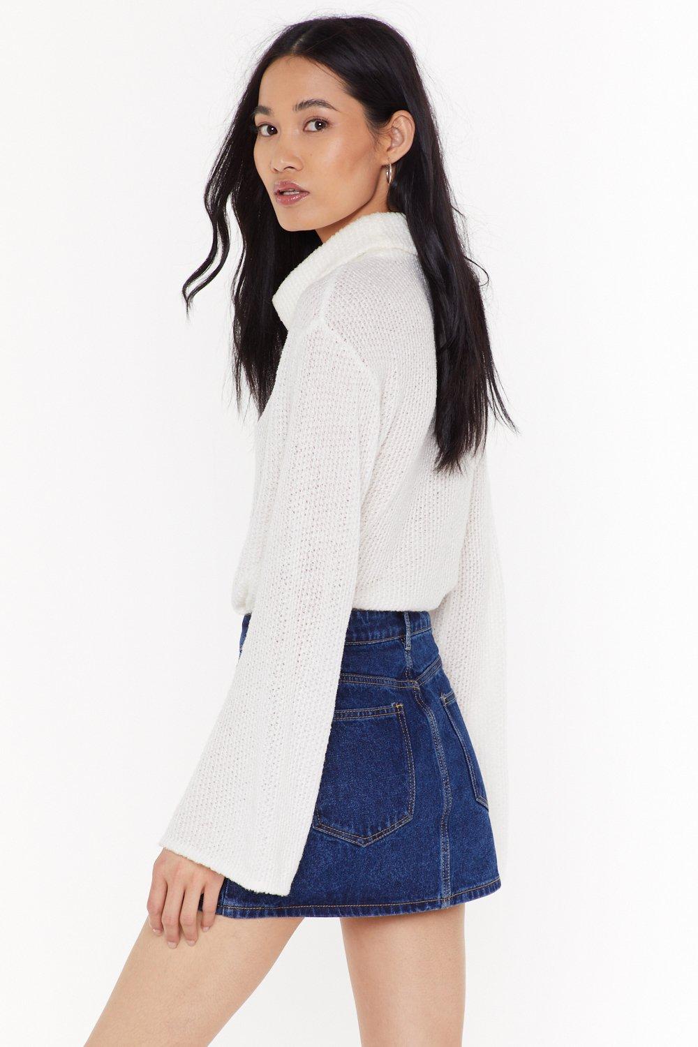 dark blue denim mini skirt