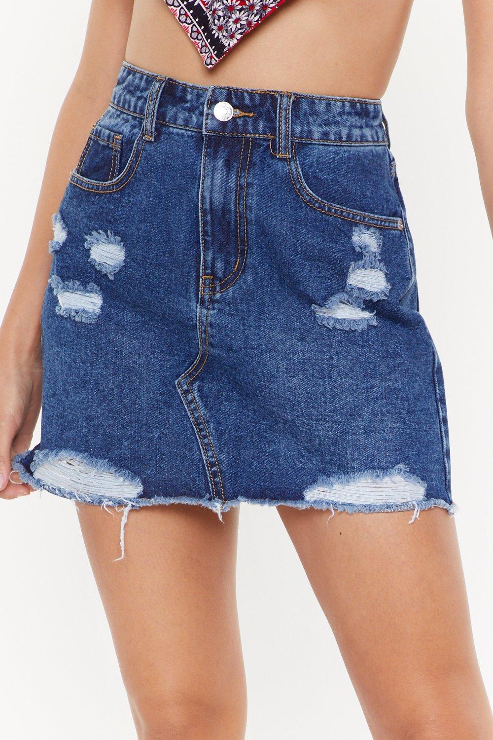 blue jean distressed skirt