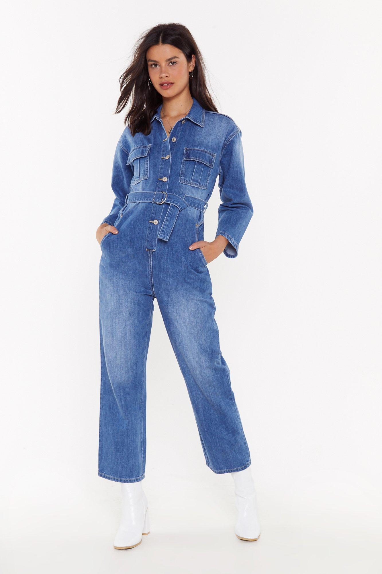 denim belted jumpsuit