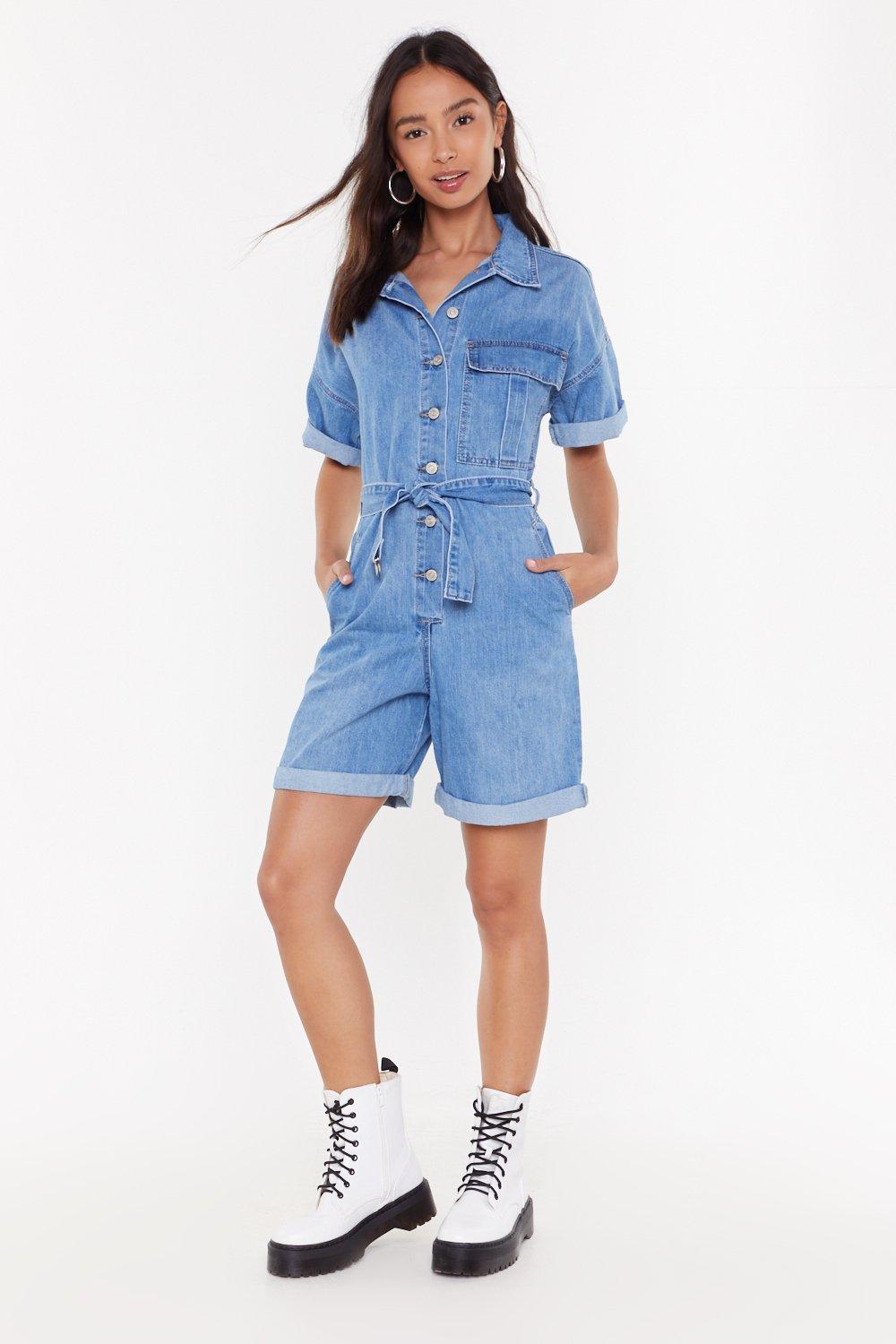 denim belted playsuit