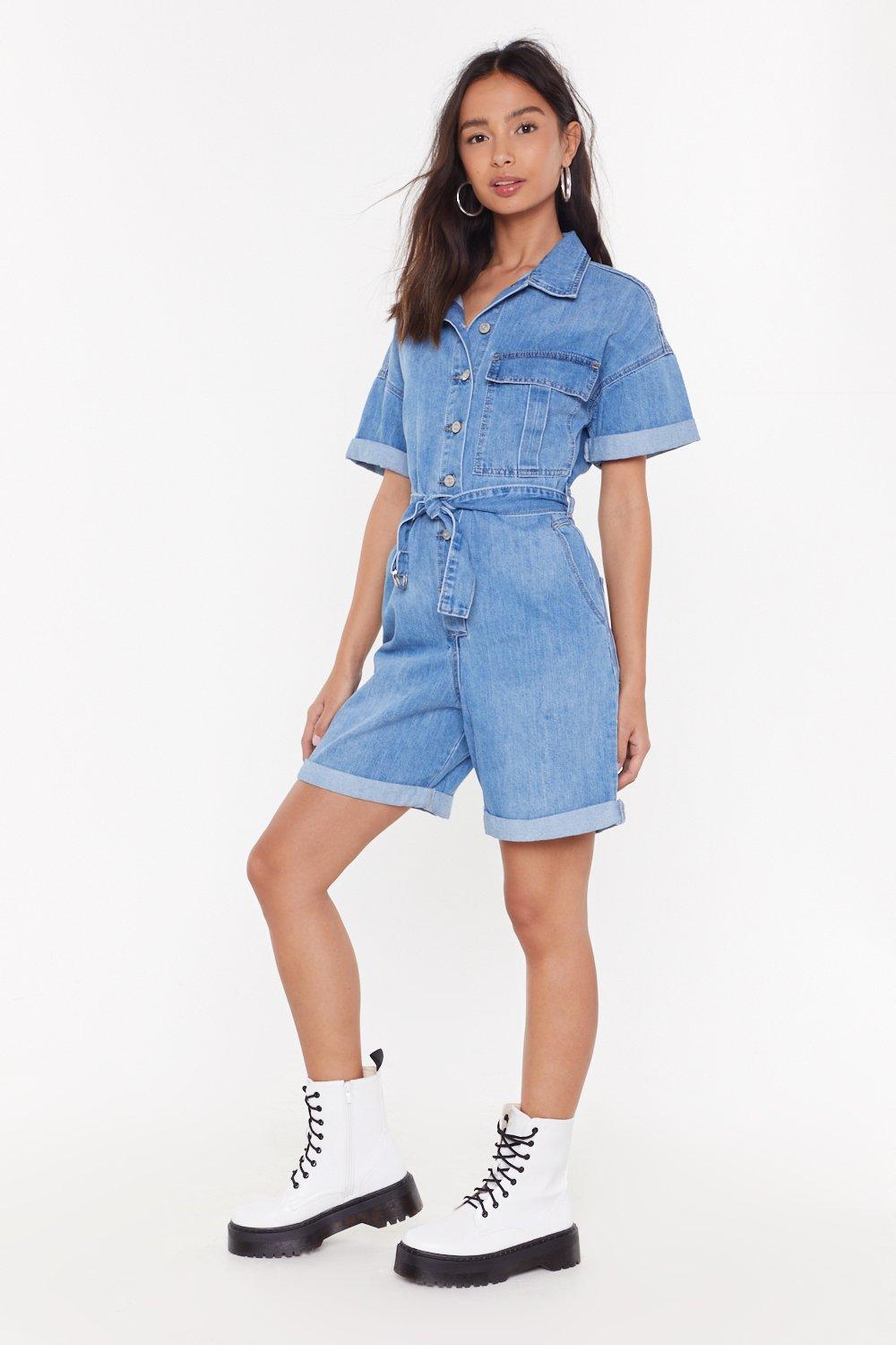 denim belted playsuit