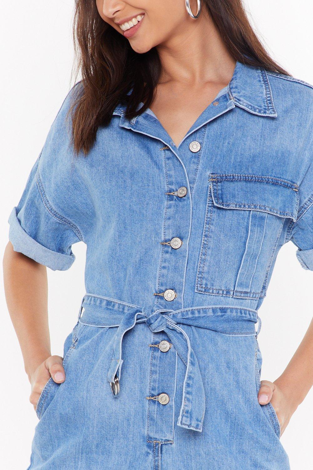 denim belted playsuit