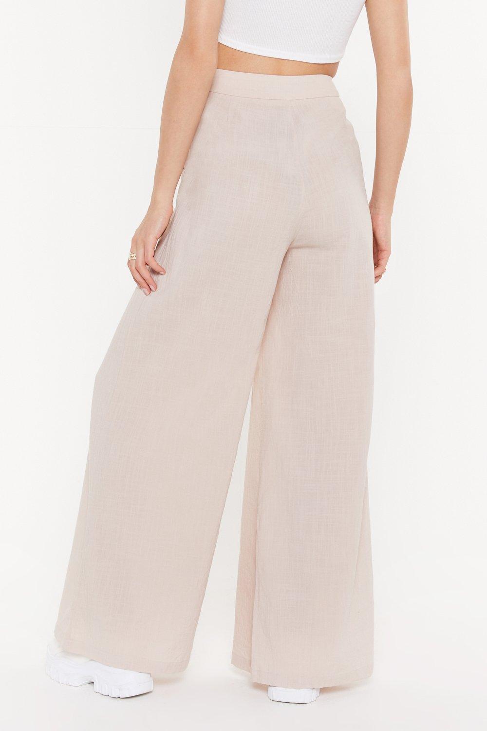 cream linen wide leg trousers