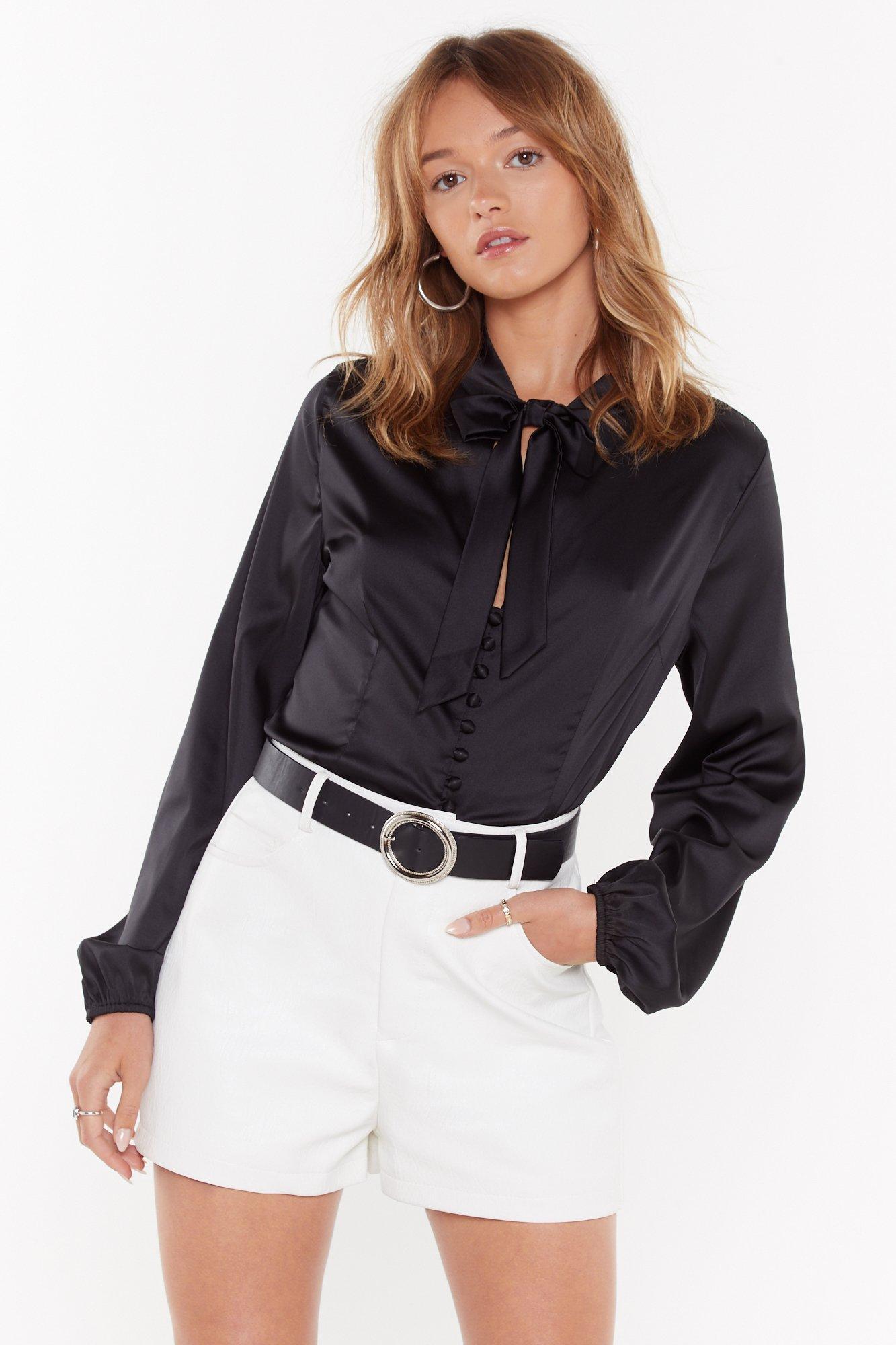 black satin blouse with bow