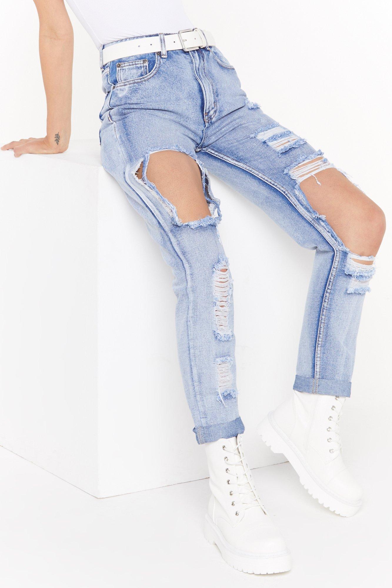 light wash extreme distressed mom jean