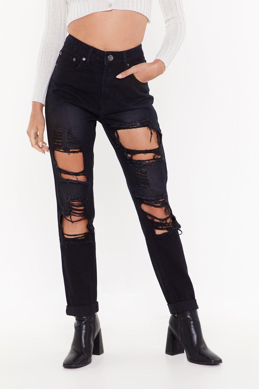 dark wash ripped mom jeans
