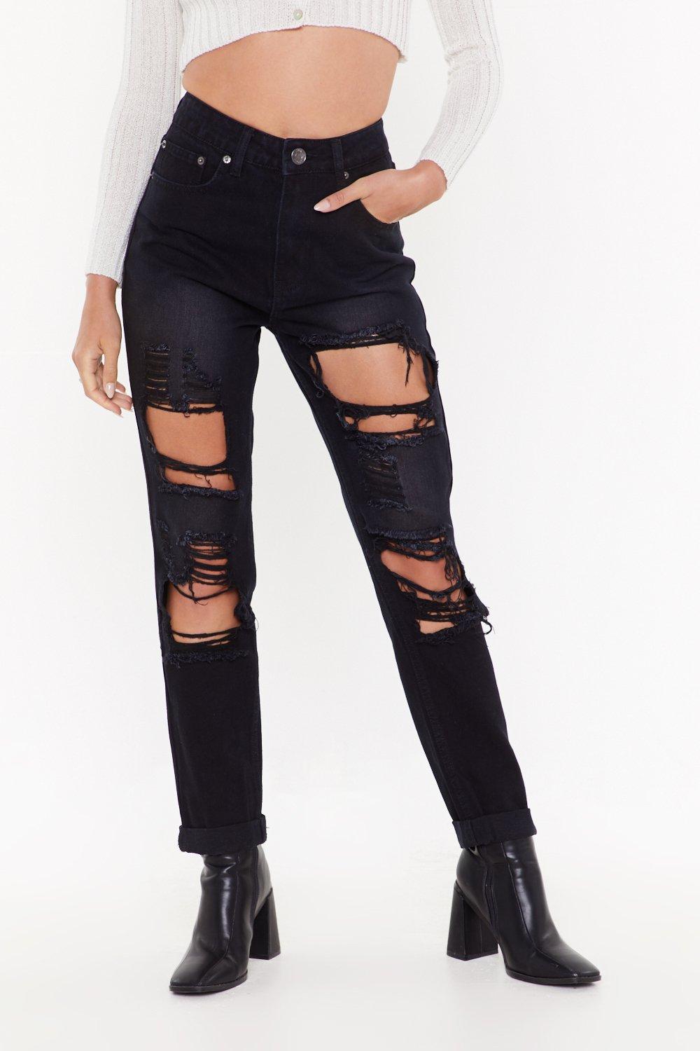 black mom jeans distressed