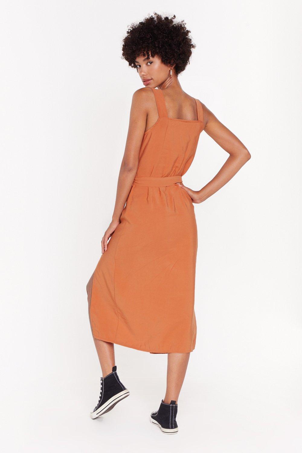 orange button front dress