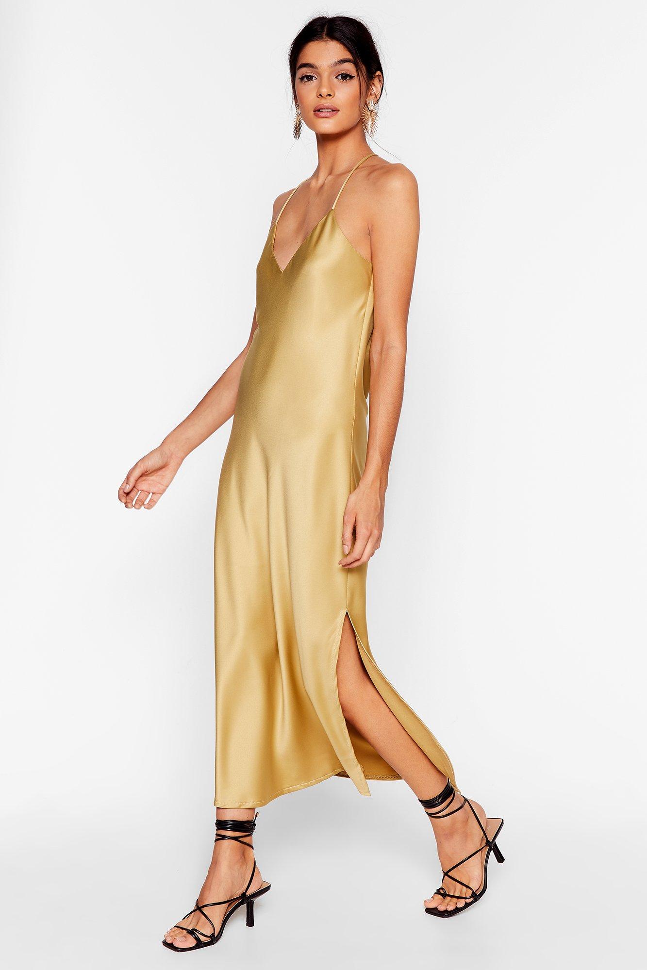 gold satin cami dress