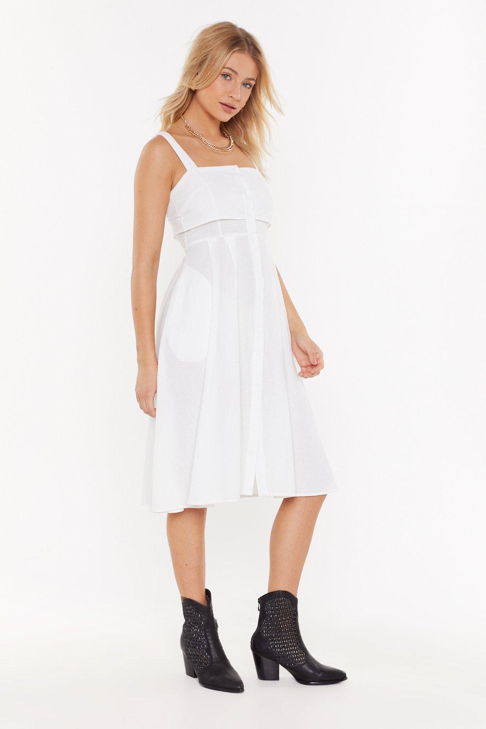 white square neck midi dress